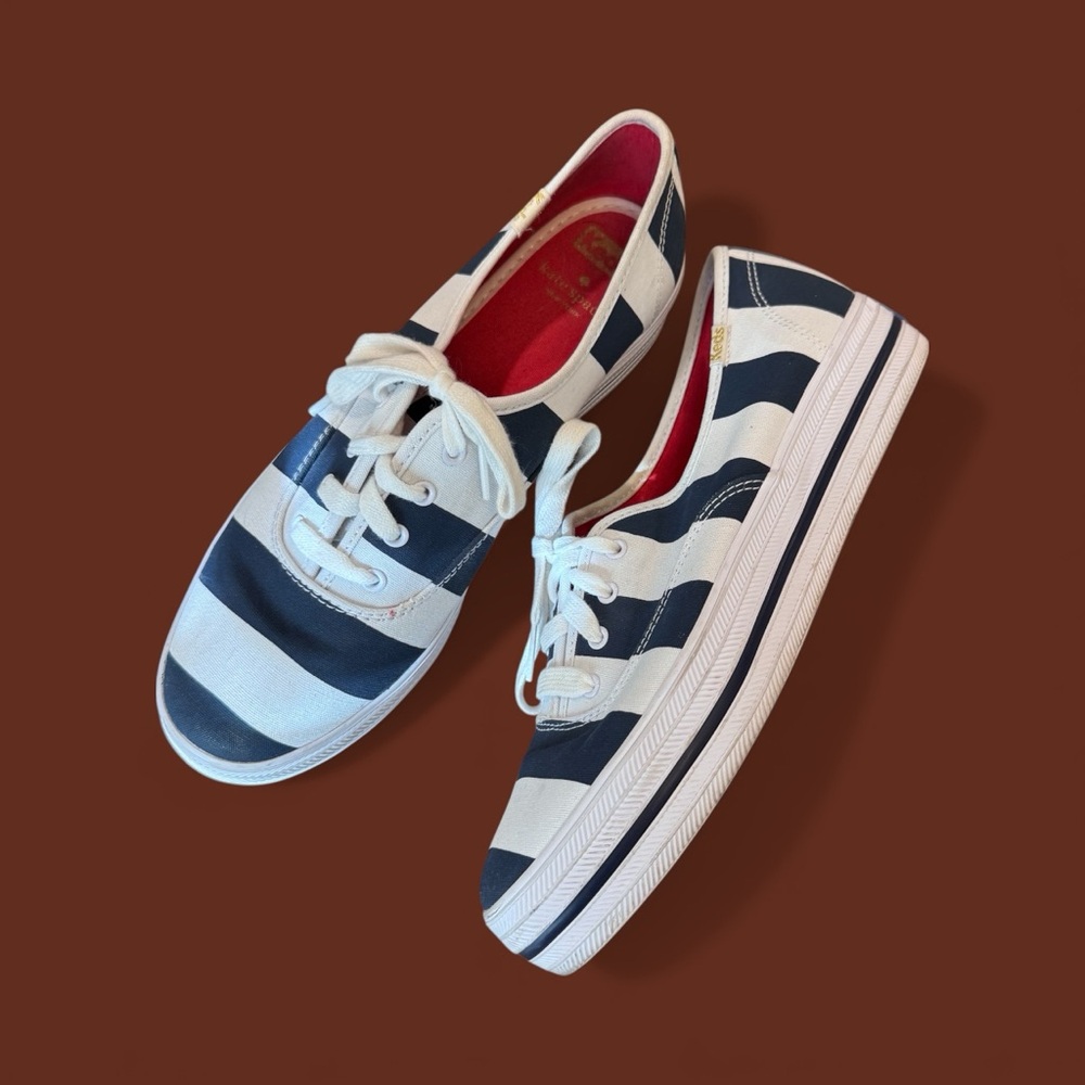 Keds x Kate Spade New York Navy & White Striped Canvas Sneakers Size 9 - Picture 2 of 7
